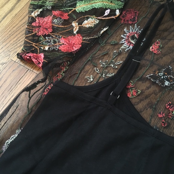 NWOT Mesh Floral Black Dress - Picture 4 of 5